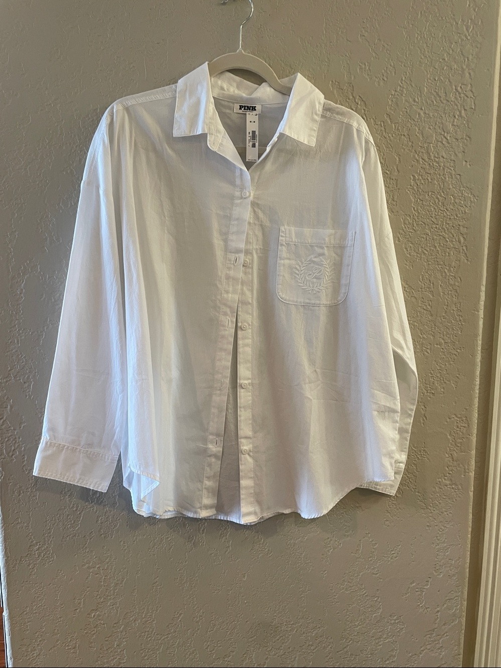 PINK Victoria's Secret Men's White Button-Down Shirt